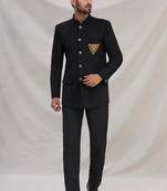 Black hand embroidered cotton bandhgala for men