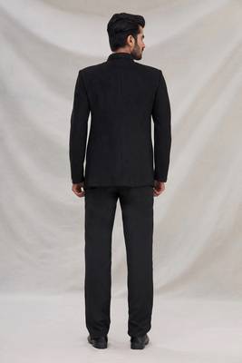 Black hand embroidered cotton bandhgala for men 2