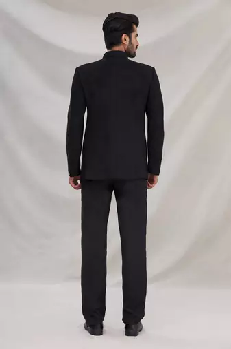 Black hand embroidered cotton bandhgala for men