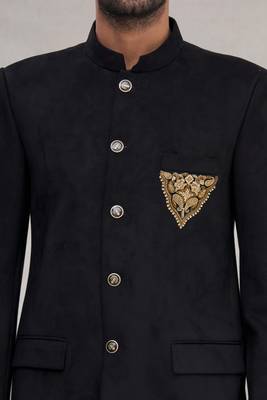 Black hand embroidered cotton bandhgala for men 3