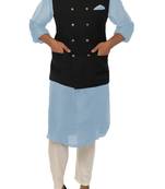 Sky blue solid silk nehru jacket set for men