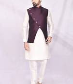 Purple solid silk jacket set for men