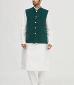 White solid silk nehru jacket set for men
