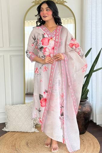 Cream rayon kurta pent dupatta set