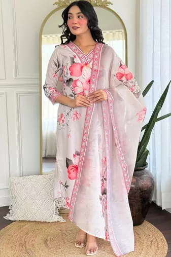 Cream rayon kurta pent dupatta set