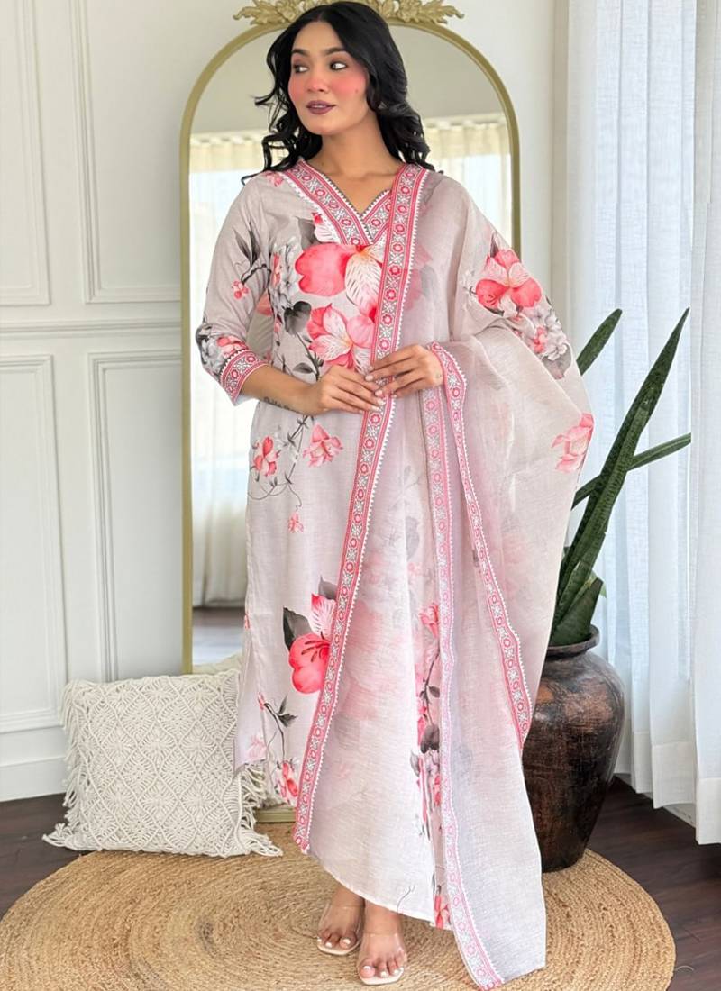 Cream rayon kurta pent dupatta set