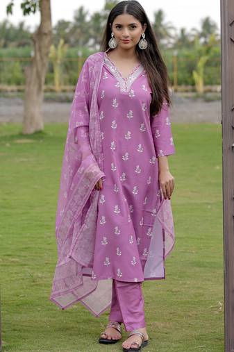 Lavender rayon kurta pent dupatta set