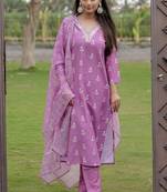 Lavender rayon kurta pant dupatta set