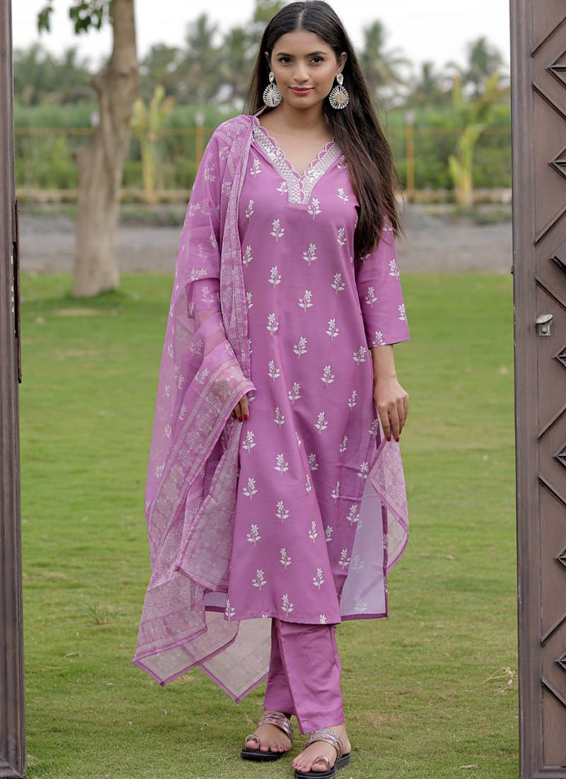 Lavender rayon kurta pent dupatta set