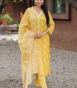 Yellow rayon kurta pent dupatta set
