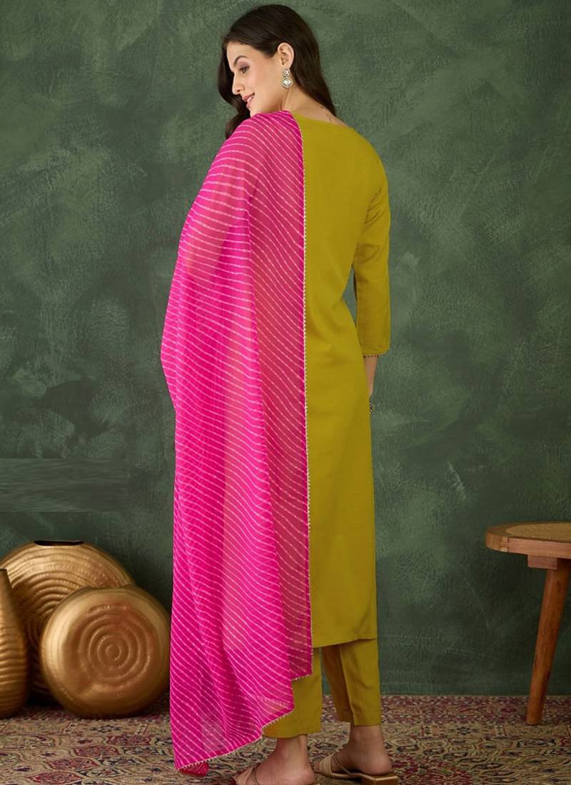 Yellow rayon kurta pent dupatta set