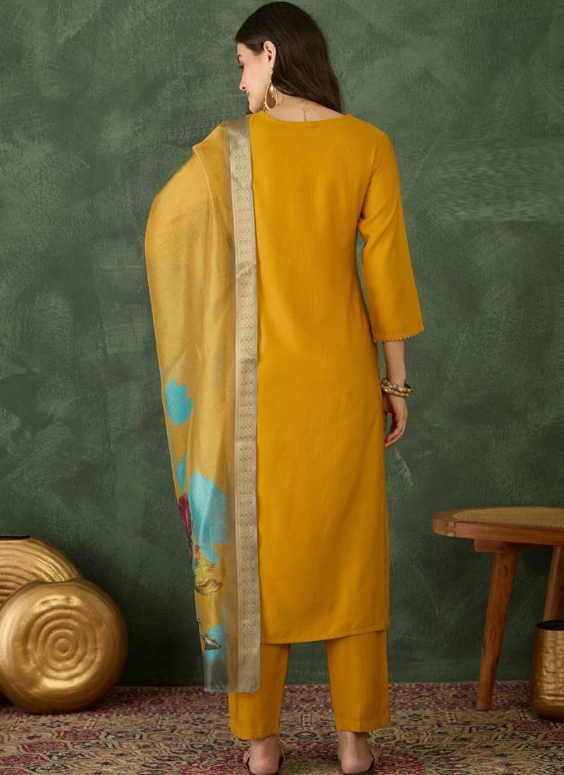 Yellow rayon kurta pent dupatta set