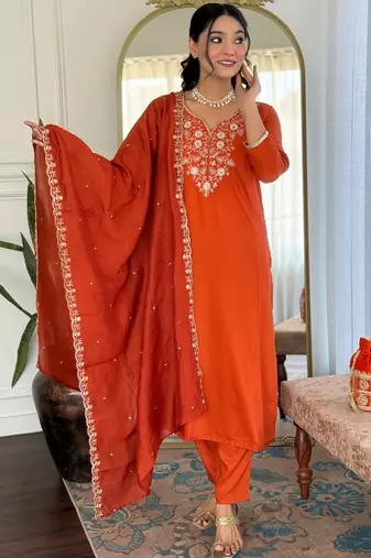 Orange viscose kurta pent dupatta set