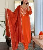 Orange viscose kurta pent dupatta set