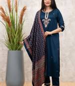 Blue chanderi silk kurta pent dupatta set