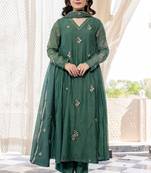 Green chanderi silk anarkali pent dupatta set