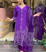 Purple french crepe kurta pent dupatta set