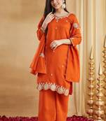 Orange vichitra silk kurta pant dupatta set