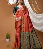 red silk blend jacquard weaving saree with matching blouse