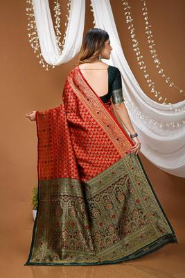 red silk blend jacquard weaving saree with matching blouse 3