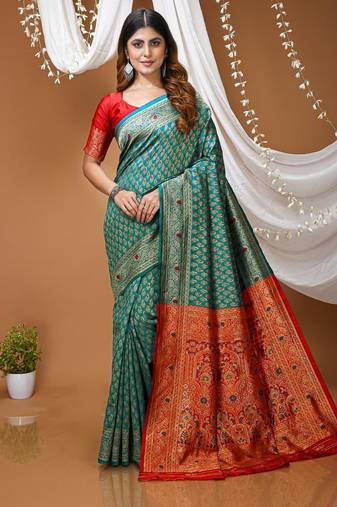 sky blue silk blend jacquard weaving saree with matching blouse