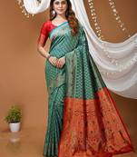 sky blue silk blend jacquard weaving saree with matching blouse