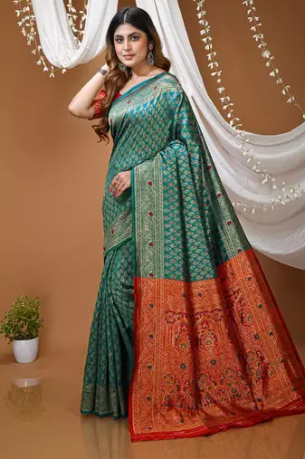 sky blue silk blend jacquard weaving saree with matching blouse