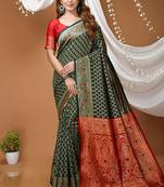 green silk blend jacquard weaving saree with matching blouse