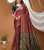 wine silk blend jacquard weaving saree with matching blouse