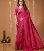 pink silk blend jacquard weaving saree with matching blouse