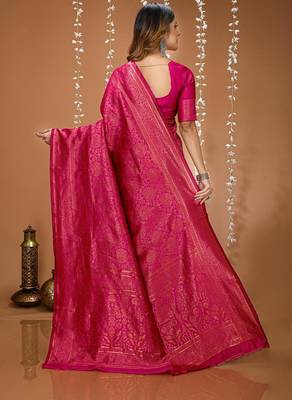 pink silk blend jacquard weaving saree with matching blouse 2