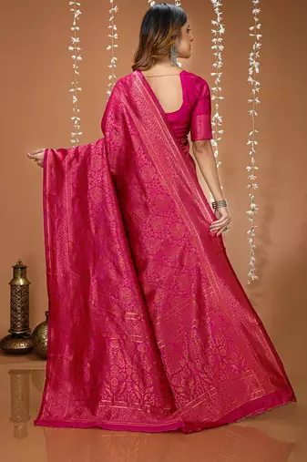 pink silk blend jacquard weaving saree with matching blouse