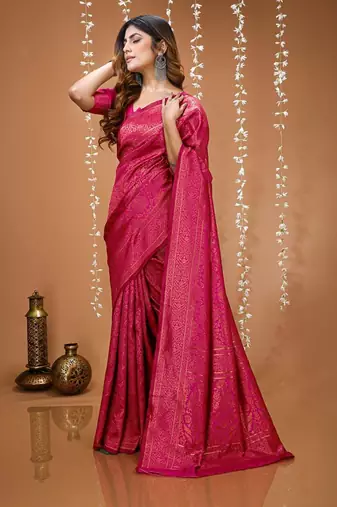 pink silk blend jacquard weaving saree with matching blouse