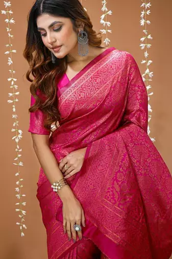 pink silk blend jacquard weaving saree with matching blouse