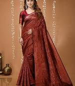 maroon silk blend jacquard weaving saree with matching blouse