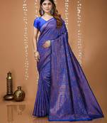 blue silk blend jacquard weaving saree with matching blouse