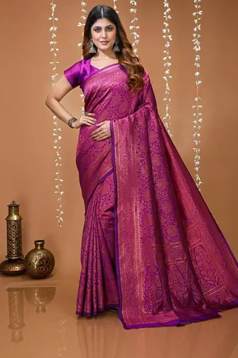 purple silk blend jacquard weaving saree with matching blouse