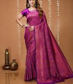 purple silk blend jacquard weaving saree with matching blouse