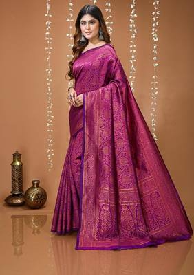 purple silk blend jacquard weaving saree with matching blouse 2