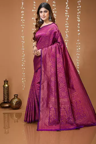 purple silk blend jacquard weaving saree with matching blouse