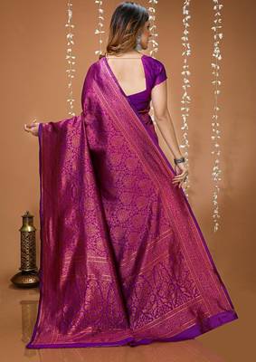 purple silk blend jacquard weaving saree with matching blouse 3