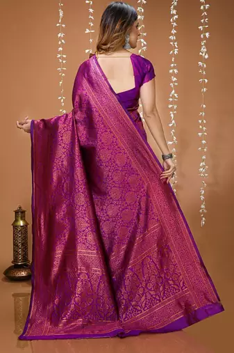 purple silk blend jacquard weaving saree with matching blouse