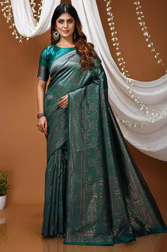 green silk blend jacquard weaving saree with matching blouse