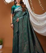 green silk blend jacquard weaving saree with matching blouse