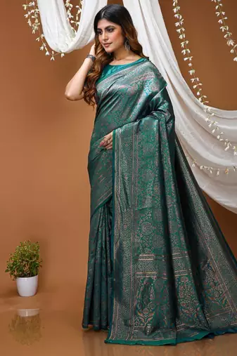 green silk blend jacquard weaving saree with matching blouse