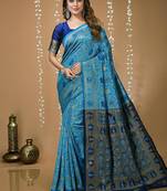 sky blue silk blend jacquard weaving saree with matching blouse