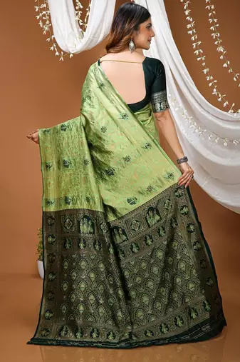 pista green silk blend jacquard weaving saree with matching blouse
