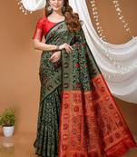 green silk blend jacquard weaving saree with matching blouse