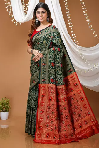 green silk blend jacquard weaving saree with matching blouse