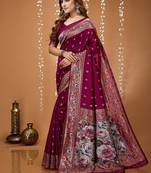 magenta silk blend woven work 3d print pallu saree